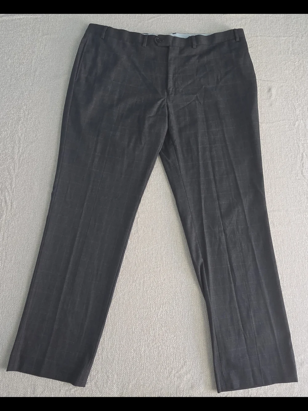 Ralph Lauren Slim Fit Dress Pants 42x30 Gray Windowpane Stretch Flat Front
